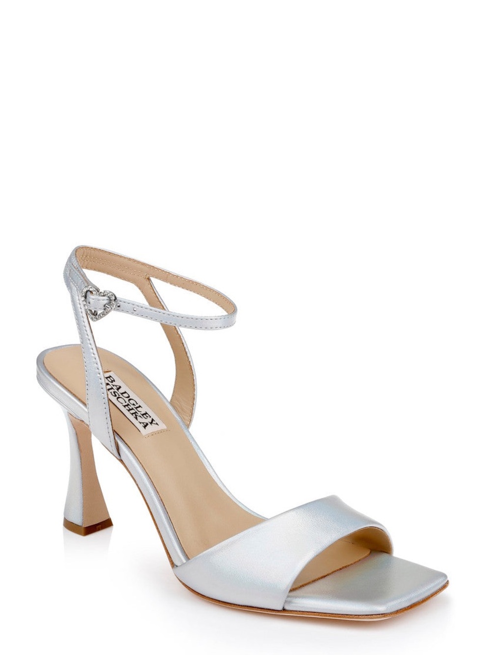 Badgley Mischka Silver Metallic Ankle-Strap Heels